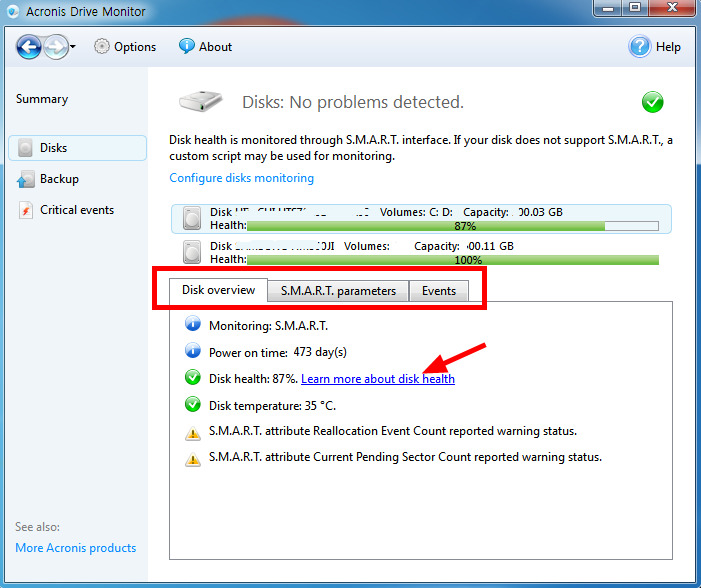 아크로니스 하드디스크 하드웨어 모니터링 건강체크 프로그램