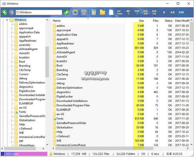 윈도우10 폴더크기 보는 프로그램 Folder Size Explorer [폴더 사이즈 및 폴더내의 파일갯수 표시 ]