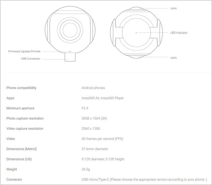 Insta360 Air 안드로이드 스마트폰에 연결하여 사용하는 360도 카메라 [ Vr 카메라 ]