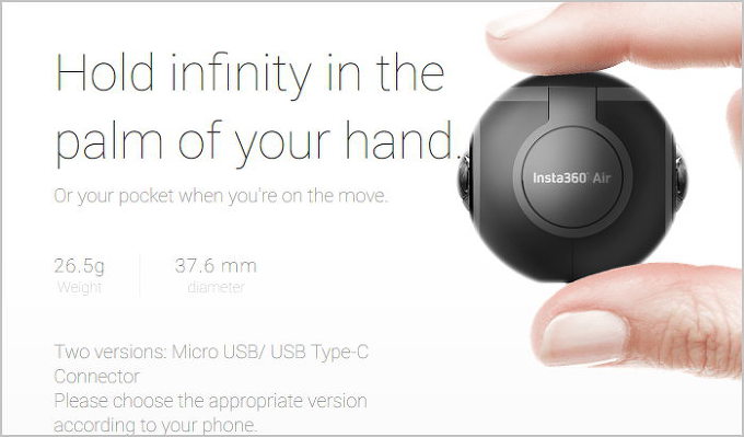 Insta360 Air 안드로이드 스마트폰에 연결하여 사용하는 360도 카메라 [ Vr 카메라 ]