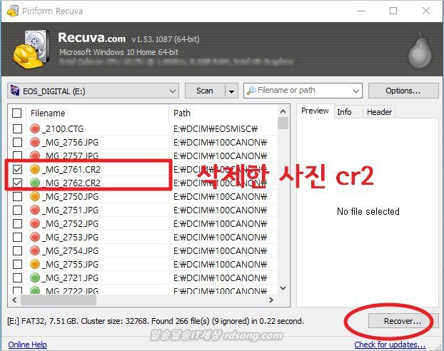 데이터 복구 프로그램 리쿠바 Recuva 이용한 카메라 메모리카드 삭제 사진 복구