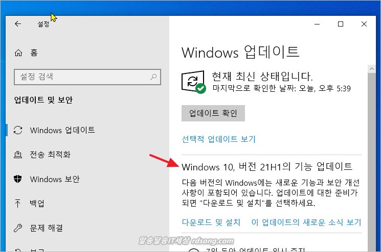 windows 10 21H1 기능 업데이트