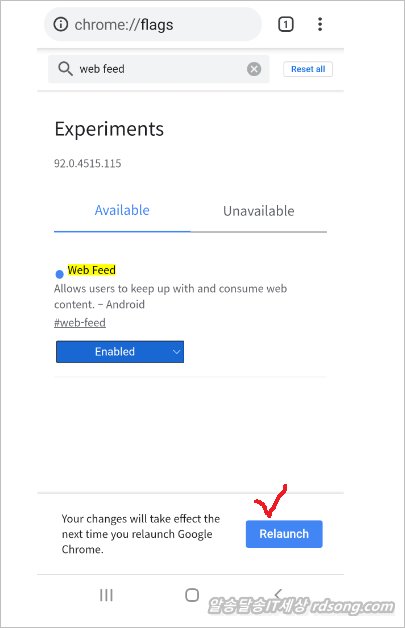 모바일 크롬 web feed 기능 chrome 92 RSS feed reader