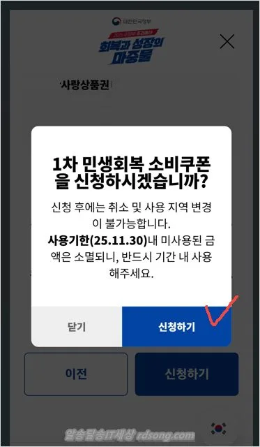 민생소비쿠폰 지역화폐 신청 완료